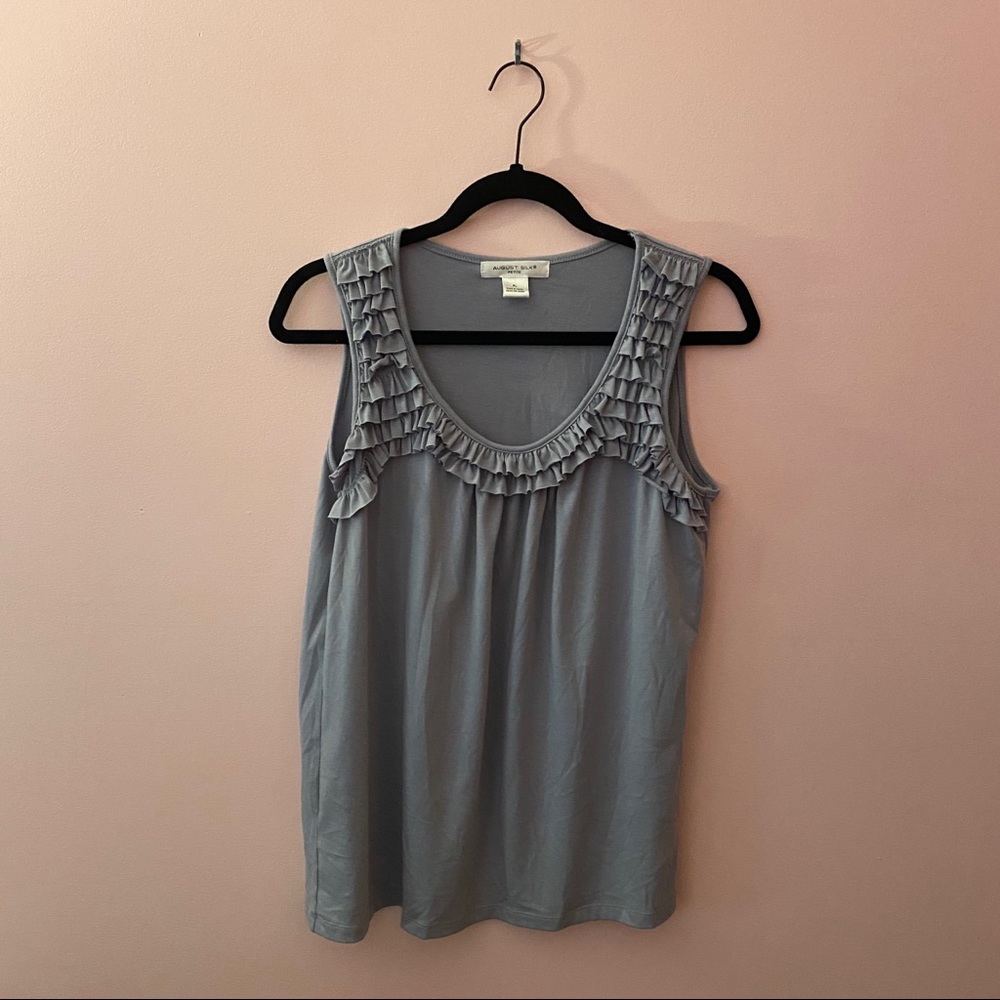 gray tank top with ruffle neck